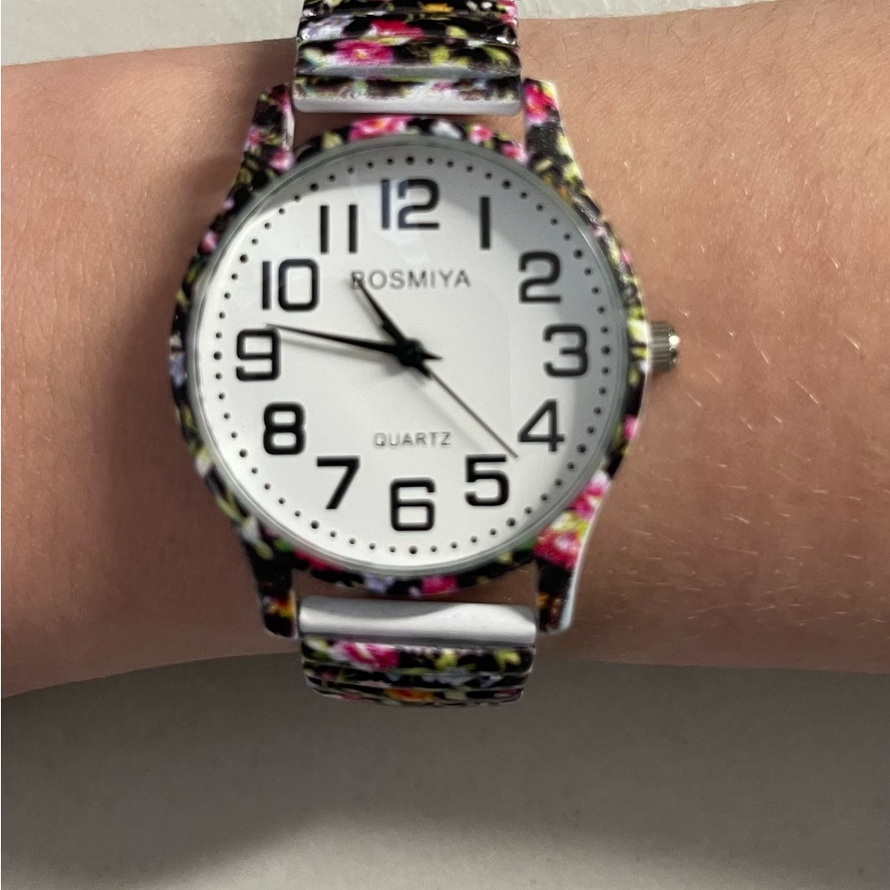3/$10 Women's Floral Quartz Watch - Black and Pink